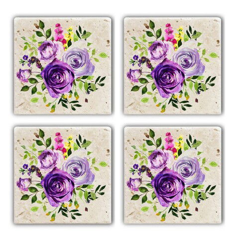 Set suporturi de pahare, Taylor, 366TYR1138, Piatra, 10 x 10 x 1 cm (4 piese), Multicolor