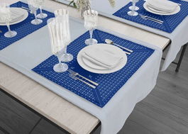 Set suporturi pentru farfurie, Mia, 742TMA7812, Poliester, Albastru alb