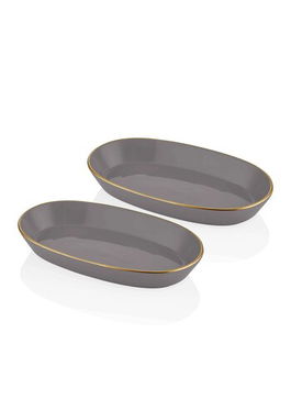 Set platouri pentru servire, Mia, 742TMA3328, Ceramica, Gri