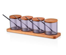 Set recipiente pentru condimente cu suport, Plasberg, 619PLS1142, Plastic, Maro/Mov