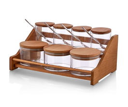 Set recipiente pentru condimente cu suport, Plasberg, 619PLS1134, Plastic, Maro/Transparent