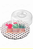 Platou servire desert, Rowe, 196RWE2305, Lemn/Sticla, Diametru capac: 24 cm, Alb