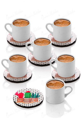 Set cesti de cafea, Rowe, 196RWE2504, Ceramica, Farfurioara din fag Ø 10 cm, 6 piese, Multicolor