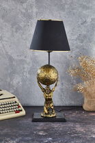 Lampa de masa, FullHouse, 390FLH1941, Baza din lemn, Aur/Negru