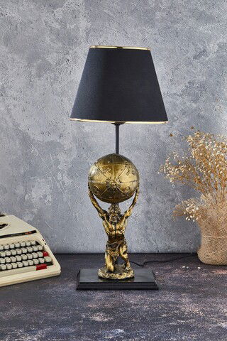 Lampa de masa, FullHouse, 390FLH1941, Baza din lemn, Aur/Negru