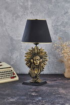 Lampa de masa, FullHouse, 390FLH1952, Baza din lemn, Aur/Negru