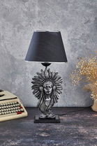 Lampa de masa, FullHouse, 390FLH1956, Baza din lemn, Argintiu / Negru