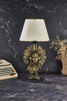 Lampa de masa, FullHouse, 390FLH1957, Baza din lemn, Aur / Bej