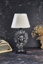 Lampa de masa, FullHouse, 390FLH1955, Baza din lemn, Argintiu / Bej