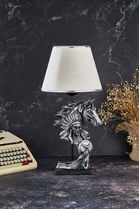 Lampa de masa, FullHouse, 390FLH1919, Baza din lemn, Argintiu / Bej