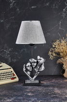 Lampa de masa, FullHouse, 390FLH1922, Baza din lemn, Gri argintiu