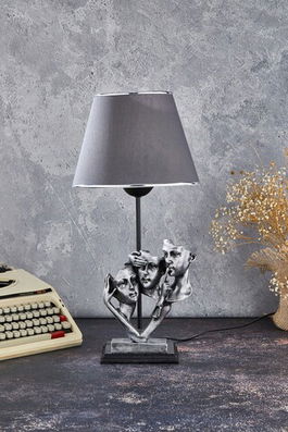 Lampa de masa, FullHouse, 390FLH1923, Baza din lemn, Argintiu / Antracit