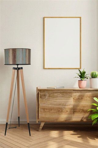 Lampadar, Luin, 534LUN4405, Corp din carpen, Stejar / Turcoaz / Bej / Maro