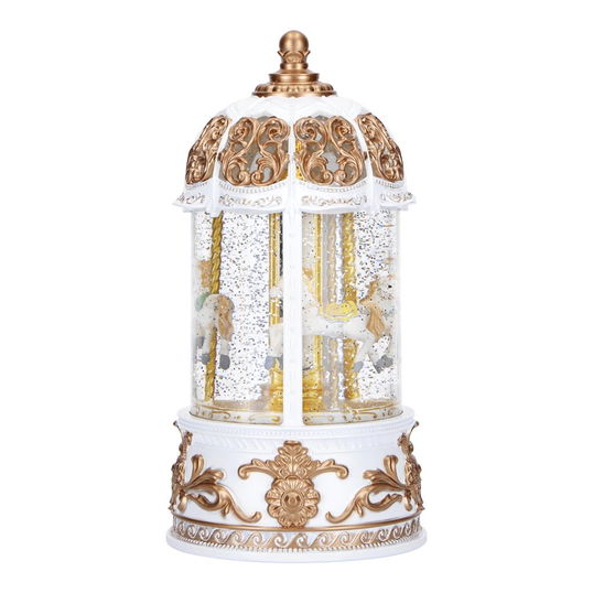 Decoratiune muzicala de Craciun, Led Inclus, Carousel Glam Alb / Auriu, Ø11xH22,5 cm