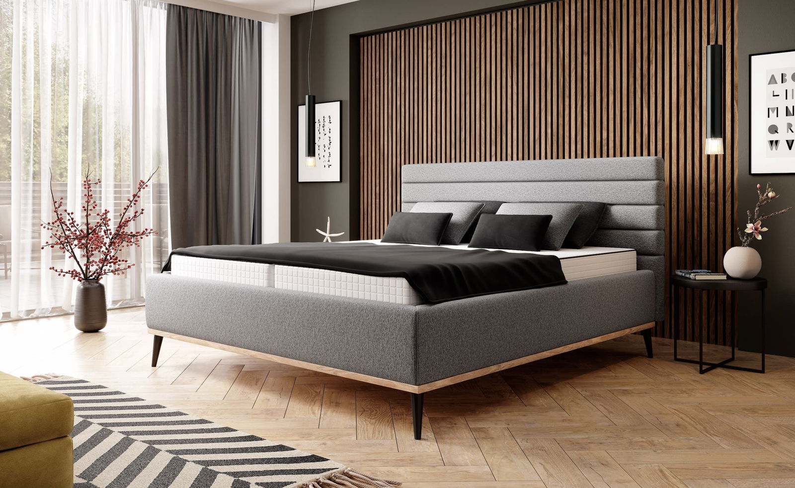 Pat rabatabil cu lada de depozitare, Lisalis-200 x 160 cm - tapitat cu Salvador 14