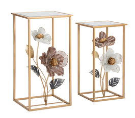 Set 2 masute Flower, Mauro Ferretti, 36 x 36 x 70 cm, fier/MDF/sticla, multicolor