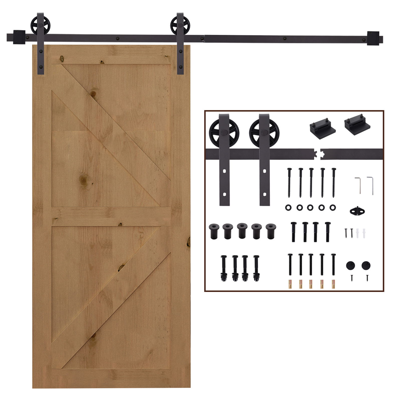 HOMCOM Kit Usa Glisanta 100kg max din Otel Carbon, pentru Usi Glisante cu Sina, 2 Manere, 2 Opritoare Usa, 2 Opritoare Podea, 183x4x0.6 cm
