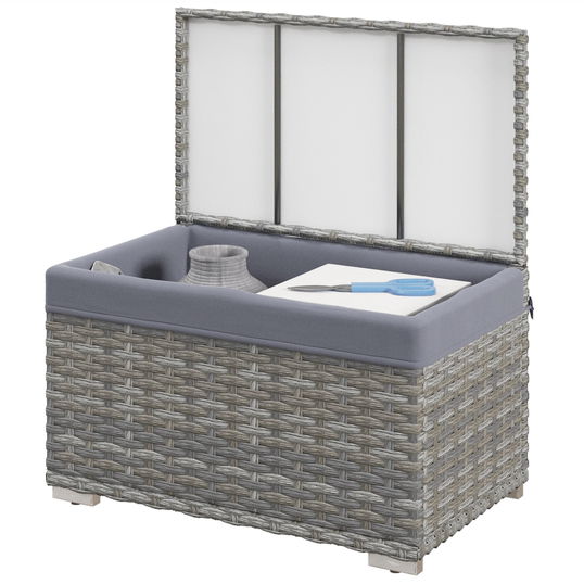 Outsunny Cutie de Depozitare pentru Exterior, Cutie pentru Terasa din Ratan, pentru Interior/Exterior, Piscina, Jucarii, Unelte de Gradina, Gri