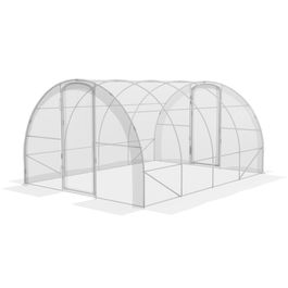 Outsunny Sera Tip Tunel Di Polietilena Cu Usa Cu Balamale, Cort Pentru Casa Cu Capac Din Pe Si Cadru Din Otel Galvanizat, Transparent 4x3x2m