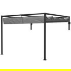 Outsunny Pergola de 3x4m Inclinata cu Acoperis Retractabil, Foisor de Gradina Montat pe Perete, Adapost de Umbra in aer Liber