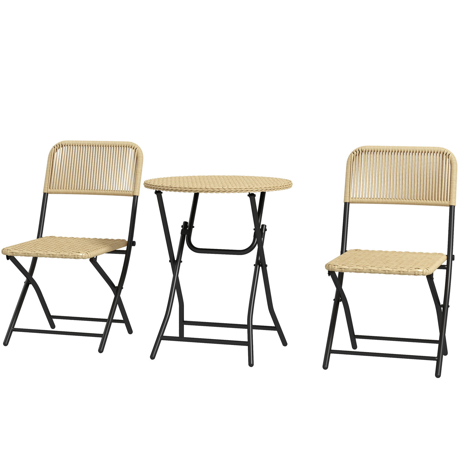 Outsunny Set de Bistro de Exterior din 3 Piese din Ratan PE, Set Pliabil pentru Terasa Mica, cu Cadru din Otel, pentru Gradina, Curte, Balcon, Galben