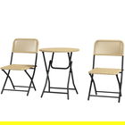Outsunny Set de Bistro de Exterior din 3 Piese din Ratan PE, Set Pliabil pentru Terasa Mica, cu Cadru din Otel, pentru Gradina, Curte, Balcon, Galben