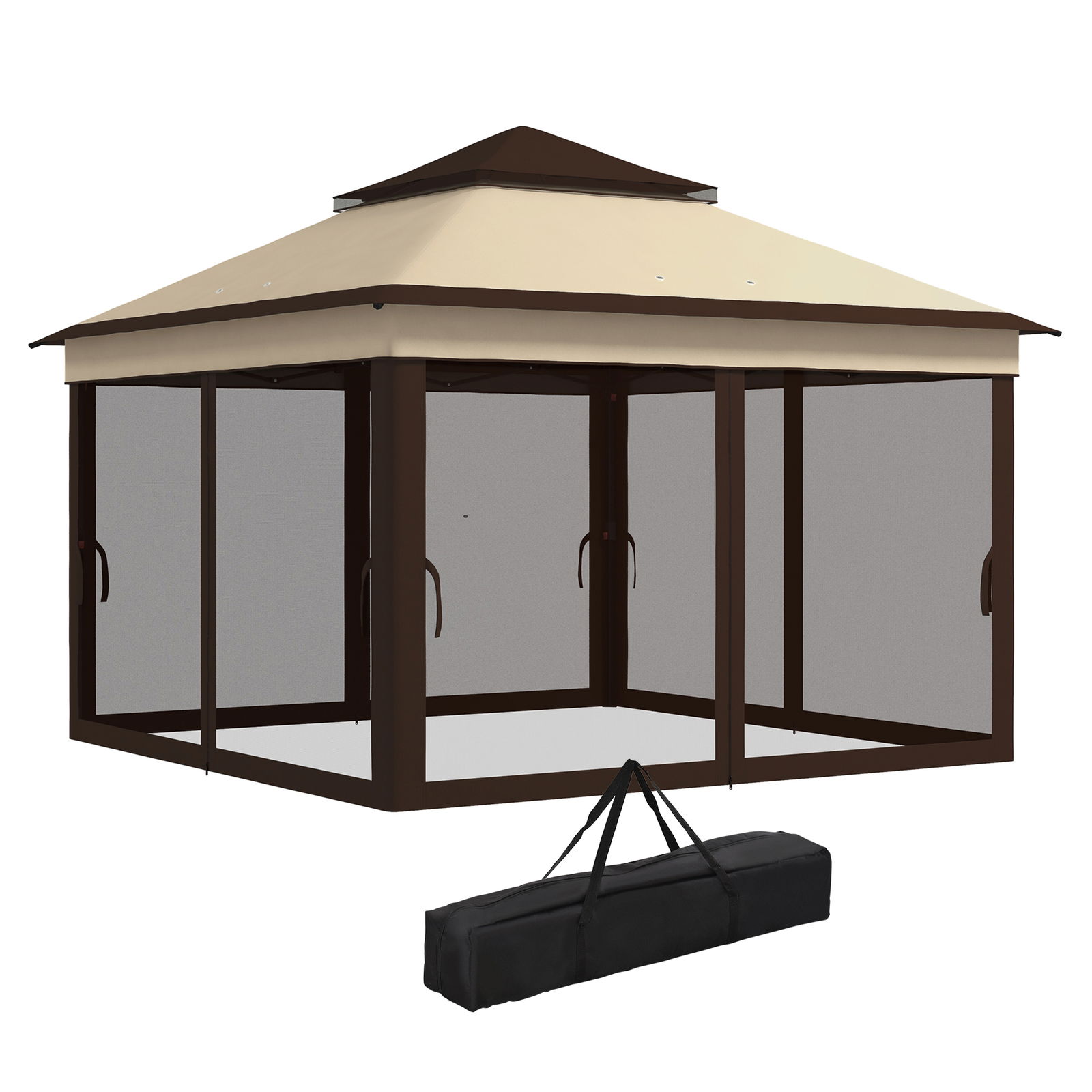 Outsunny Foisor Pop Up 3x3m Cu Plasa Si Geanta De Transport, Cort De Petrecere Reglabil In Inaltime Si Rezistent UV, Bej