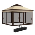 Outsunny Foisor Pop Up 3x3m Cu Plasa Si Geanta De Transport, Cort De Petrecere Reglabil In Inaltime Si Rezistent UV, Bej
