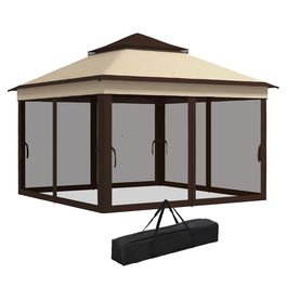 Outsunny Foisor Pop Up 3x3m Cu Plasa Si Geanta De Transport, Cort De Petrecere Reglabil In Inaltime Si Rezistent UV, Bej