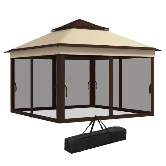 Outsunny Foisor Pop Up 3x3m Cu Plasa Si Geanta De Transport, Cort De Petrecere Reglabil In Inaltime Si Rezistent UV, Bej