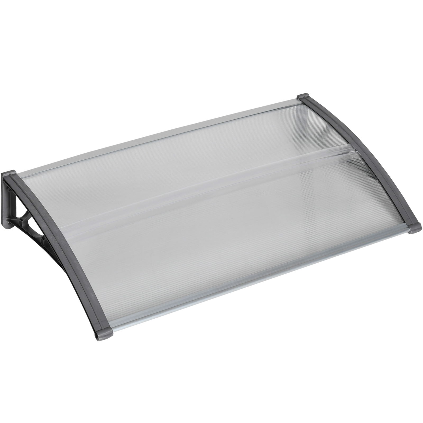 Outsunny Copertina moderna din policarbonat si aluminiu pentru balcoane, ferestre si usi, copertina pentru exterior cu suport din PP, 110x60x18 cm, gri si transparent