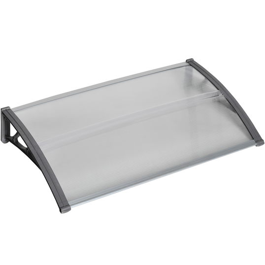 Outsunny Copertina moderna din policarbonat si aluminiu pentru balcoane, ferestre si usi, copertina pentru exterior cu suport din PP, 110x60x18 cm, gri si transparent