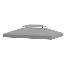 Outsunny Copertina pentru cort 4x3 m cu 2 niveluri, copertina pentru cort din poliester anti-UV cu chingi din Velcro si 10 orificii de scurgere, gri deschis