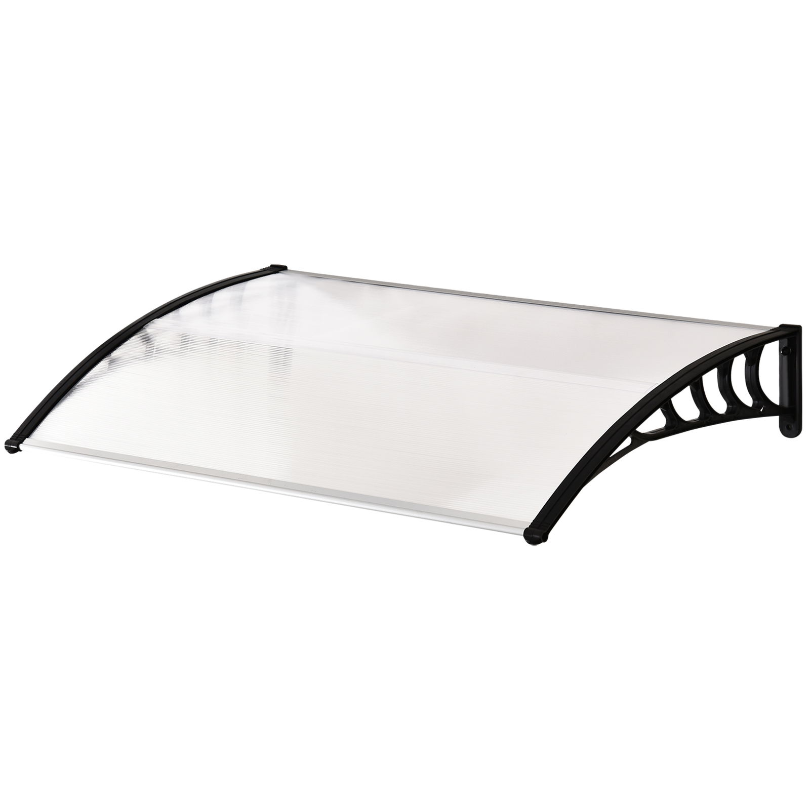 Outsunny Copertina curbata cu suruburi si buloane incluse, copertina pentru exterior cu panouri din policarbonat, PP si aluminiu, 90x150x25 cm, negru si transparent
