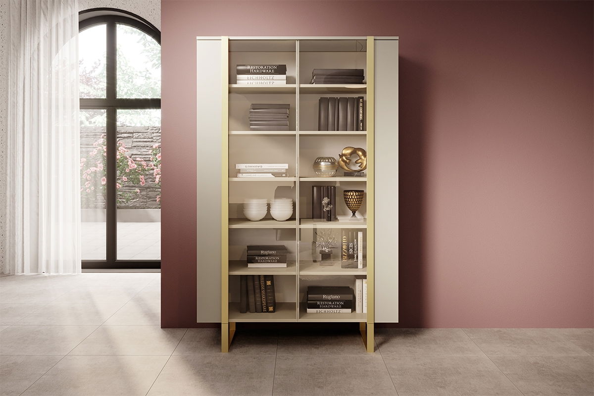 Vitrina din pal si metal, cu 2 usi, Verica 120-2D Crem / Auriu, l120xA45xH187 cm