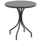 Outsunny Masa rotunda de gradina, Masa laterala de exterior 66cm, Masa pentru terasa cu rama din otel si blat cu lamele pentru balcon, Negru