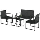 Outsunny Set de 5 piese din ratan PP Set de canapea cu perne, Mobilier de gradina pentru exterior cu canapea pentru doua pesoane cu efect de ratan, Negru