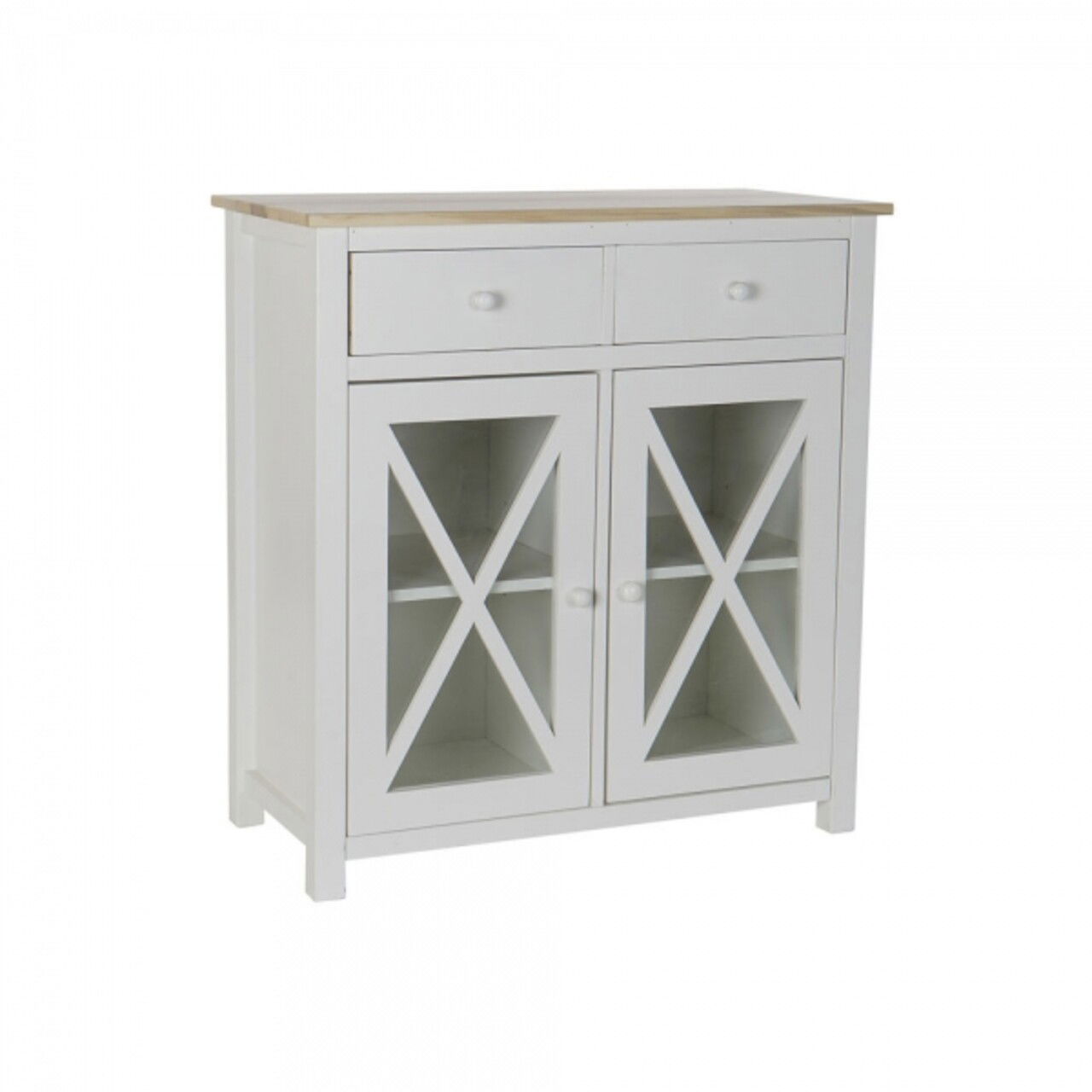 Comoda, DKD Home Decor, 80 x 40 x 85 cm, lemn de plop/sticla, alb/natur
