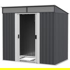 Outsunny Magazie 6,5 x 4 FT din metal galvanizat cu fundatie pentru gradina, Depozit cu incuietoare pentru unelte cu usi glisante duble si 2 orificii de ventilatie, Gri