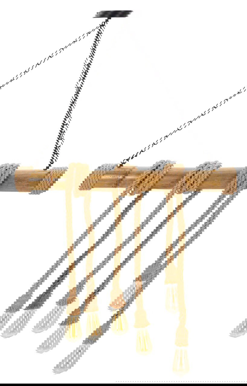 Lustra Rope, Mauro Ferretti, 80 x 15 x 120 cm, 6 x E27, 20W, bambus/sfoara, maro