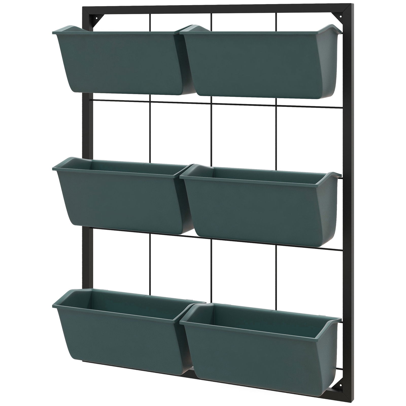Outsunny Jardiniera de perete pe 3 nivele cu 6 ghivece pentru interior si exterior, Jardiniera cu montare pe perete cu 6 ghivece, pentru legume, flori, ierburi, Verde inchis