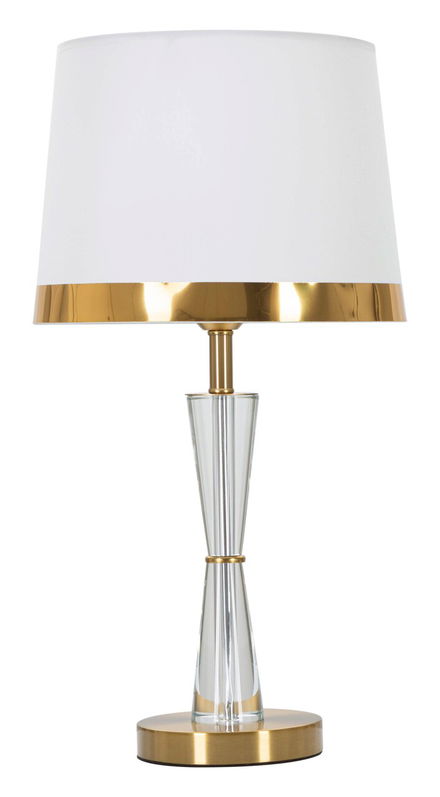 Lampa de masa Cristal, Mauro Ferretti, Ø30 x 56 cm, 1 x E27, 40W, fier/sticla/textil, auriu/alb