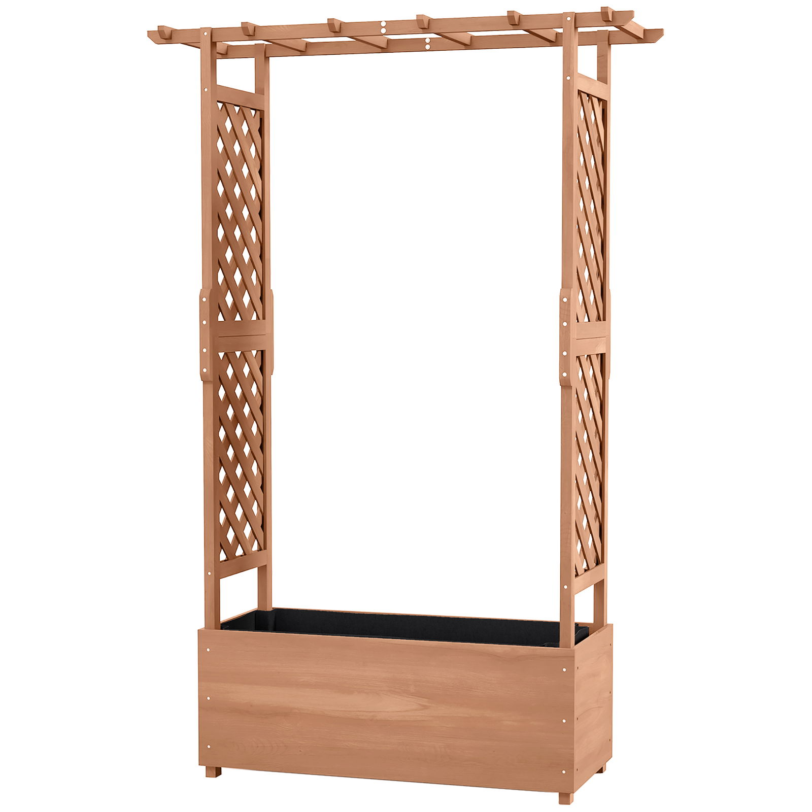Outsunny Strat de gradina inaltat cu grilaj si acoperis care atarna pentru vita de vie, plante cataratoare, flori, Jardiniera din lemn pentru exterior 180cm, Maro