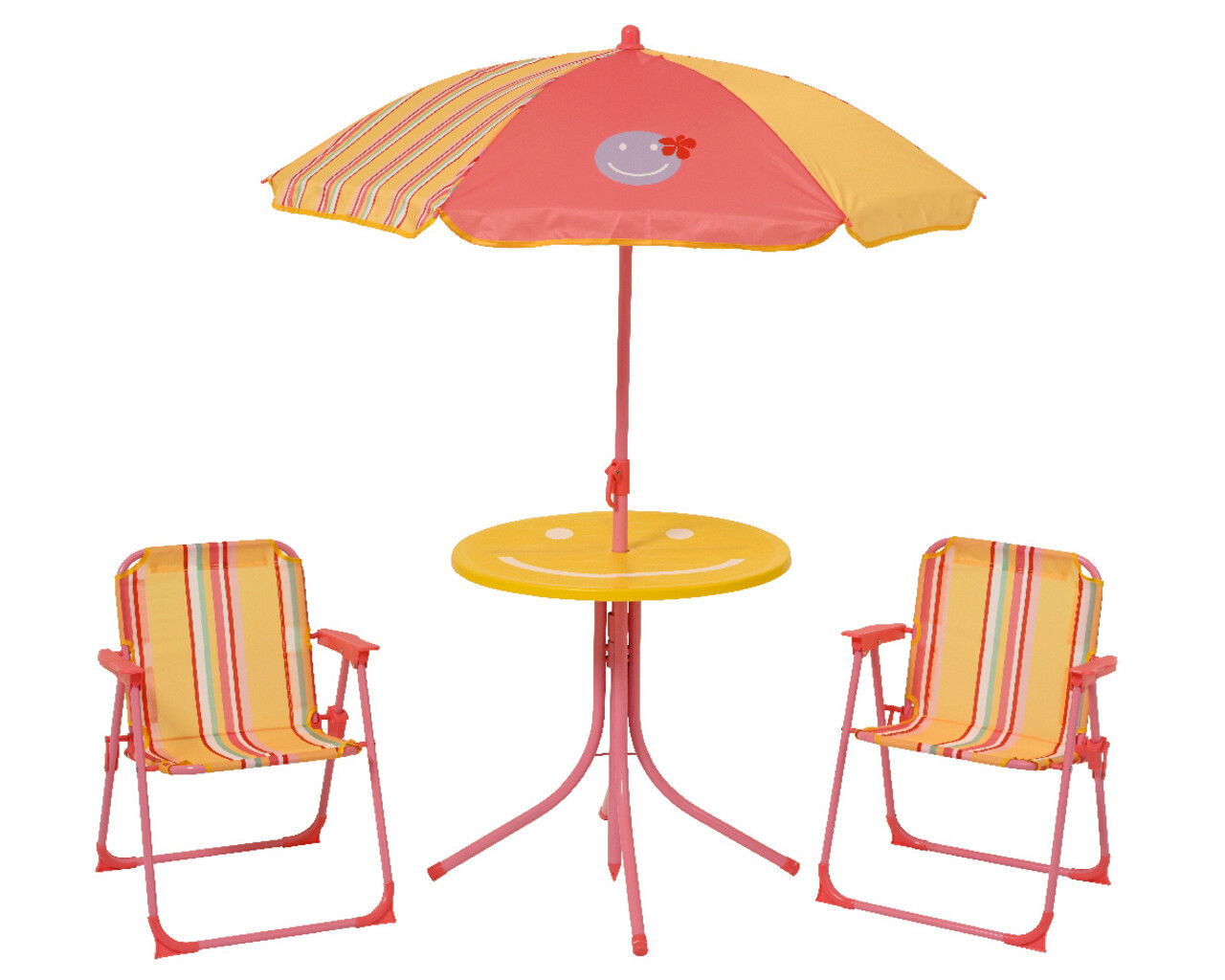 Set mobilier de gradina pentru copii Smiling Face, Decoris, 4 piese, fier/poliester, multicolor