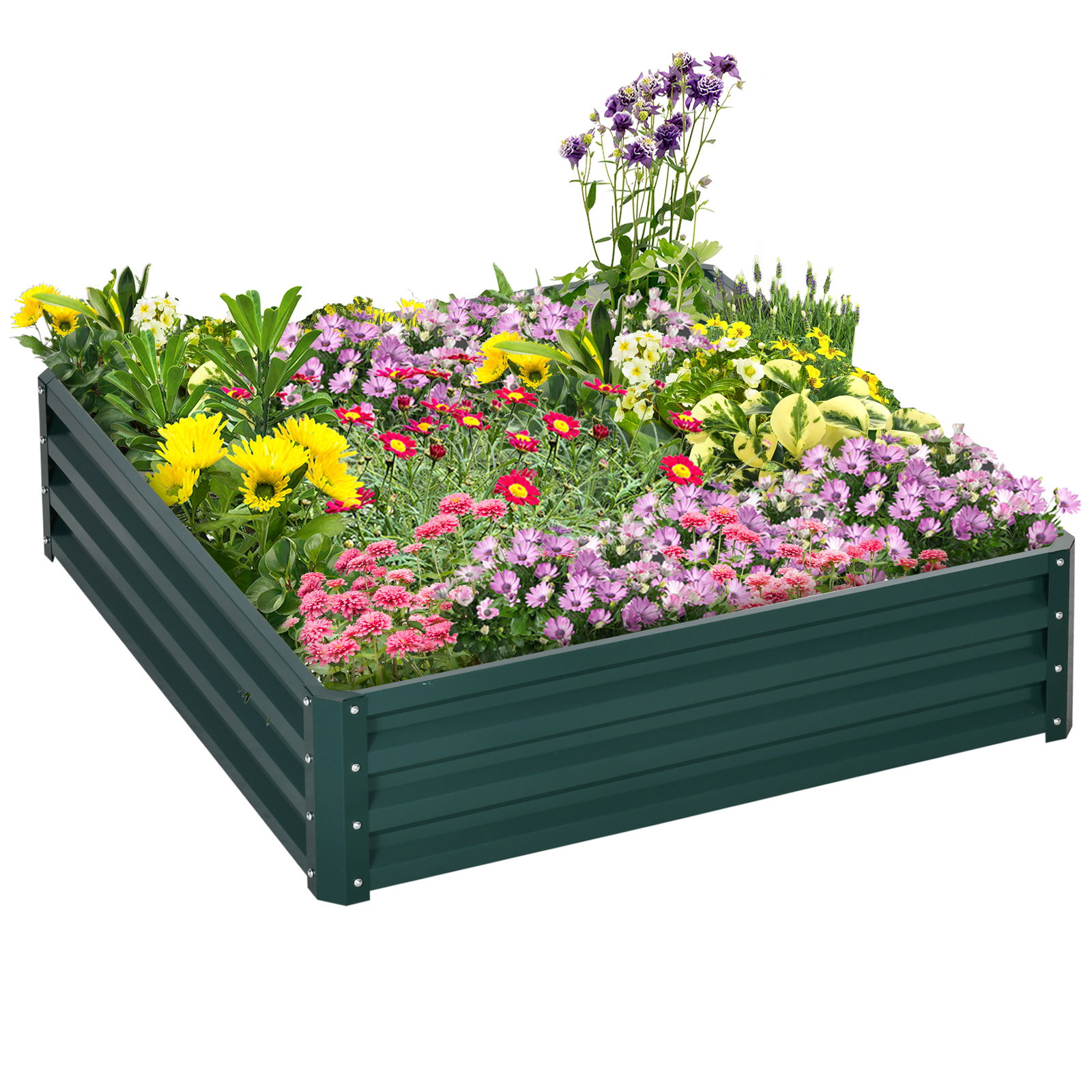 Outsunny Pat de Gradina Suprainaltat 120 x 120 x 30 cm Galvanizat, Pat Suprainaltat pentru Plante cu Cadru din Otel pentru Legume, Flori, Plante si Ierburi, Verde