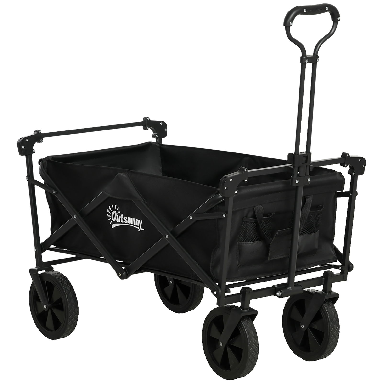 Outsunny Carucior pliabil pentru exterior cu copertina detasabila, Carucior pliabil de gradina, Carucior rezistent de camping cu maner telescopic si geanta de transport, Capacitate 100kg, Negru