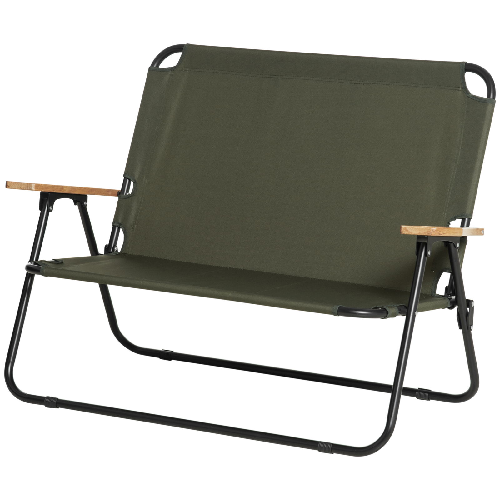 Outsunny Scaun de Camping Dublu 2 Locuri, Canapea Pliabila cu Maner si Cotiere, 141x67x80cm, Verde