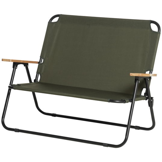 Outsunny Scaun de Camping Dublu 2 Locuri, Canapea Pliabila cu Maner si Cotiere, 141x67x80cm, Verde