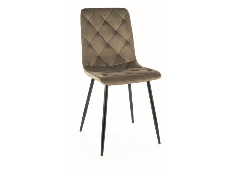 Scaun tapitat cu stofa si picioare metalice, Jerris Velvet Verde Olive / Negru Mat, l45xA39xH91 cm
