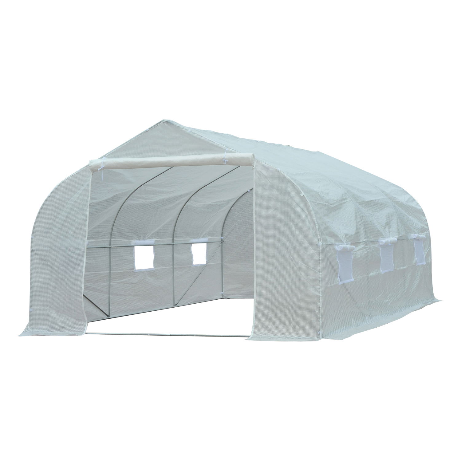 Sera tunel din PE Outsunny cu tevi de fier, 450 x 300 x 200 cm, alb